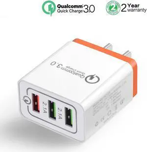 Quick Charge 3.0, Lightning Cable, Fast Wall Charger 3 Ports Tablet iPad Phone Charger Adapter Qualcomm Quick Charger 3.0 Travel Plug For iPhone X/8/8+/7p Samsung S9/S8/S7/Edge/Note Wireless Charger