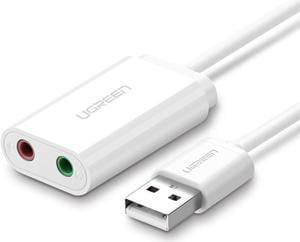 LUOM USB Audio Adapter External Stereo Sound Card With 3.5mm Headphone And Microphone Jack For Windows, Mac, Linux, PC, Laptops, Desktops, PS4 (White)