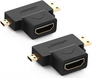 LUOM Adapter(2 in 1) Golden Plated Mini-HDMI + Micro-HDMI to HDMI for GoPro Hero 6 Hero 5 Black, Nexus 10 Tablet, Raspberry Pi, Camera, Camcorder, DSLR, Video Card etc