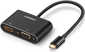 LUOM USB C to HDMI + VGA, USB Type C (Thunderbolt 3 Compatible) to HDMI 4K+VGA Adapter, Compatible Macbook Pro/Chromebook Pixel/Dell XPS 13/Yoga 910,iPad Pro 2018,Macbook Air 2018,Black, 20CM8/9