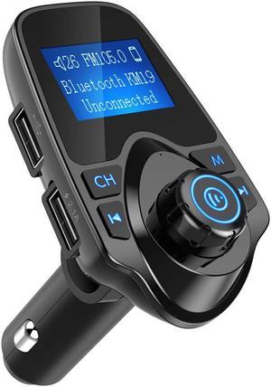 LUOM Bluetooth Car FM Transmitter Audio Adapter Receiver Wireless Handsfree Voltmeter Car Kit TF Card AUX USB 1.44 Display FM Transmitter A2DP 5V 2.1A USB Charger- T11 Black