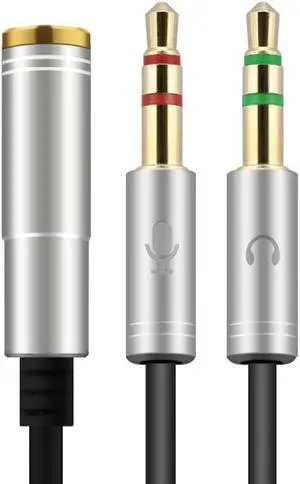 LUOM (2 Pack) 3.5mm Headset Splitter, Jack Adapter CTIA 2 Male to Female Y Splitter Adapter Cable with Separate Microphone and Headphone Compatible for PC PS4 Gaming Headset, 1Feet/30cm (Gray)