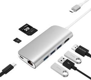 USB 3.1 Type C HUB forType-C to USB 3.0 / 4K HDMI / RJ45 Ethernet / SD TF Card reader 8 in1 USB Type-C OTG For New Macbook-Silver