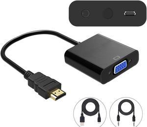 LUOM HDMI to VGA Adapter with 3.5mm Audio, Gold-Plated 1080P Active HDMI to VGA Adapter Video Converter Male to Female with Micro USB and 3.5mm Audio Port Cable for PC/Laptop/DVD - Black