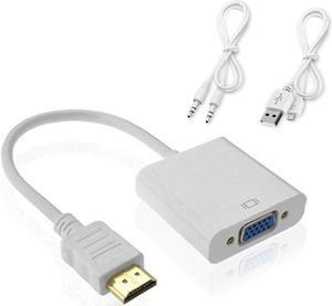 LUOM HDMI to VGA Adapter with 3.5mm Audio, Gold-Plated 1080P Active HDMI to VGA Adapter Video Converter Male to Female with Micro USB and 3.5mm Audio Port Cable for PC/Laptop/DVD - White