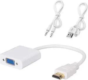 LUOM HDMI to VGA Adapter with Audio & Micro USB Charging Cord, Gold-Plated Active HDMI to VGA Adapter (Male to Female) wCompatible with PC, Laptop, Ultrabook, Raspberry Pi, Chromebook (White)