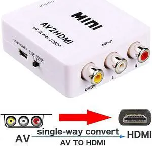LUOM RCA to HDMI, 1080P Mini RCA Composite CVBS AV to HDMI Video Audio Converter Adapter Supporting PAL/NTSC with USB Power Cable for PC Laptop Xbox PS4 PS3 TV STB VHS VCR Camera DVD - White