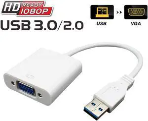 LUOM USB 3.0 to VGA Adapter Multi-display Video Converter, display port to vga,Support Max Resolution 1080p for Windows 7/8/8.1/10 Desktop Laptop PC Monitor Projector HDTV,No CD Driver Needed(White)