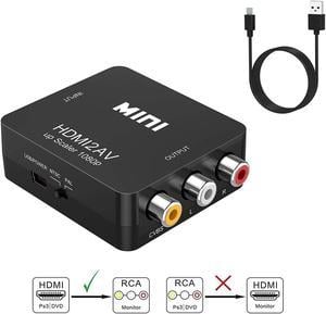 LUOM HDMI to RCA,HDMI to AV,HDMI to 3RCA CVBs Composite Cvbs AV to HDMI Video Audio Converter Adapter Supporting PAL/Ntsc with USB Power Cable for PC Laptop Xbox PS4 PS3 TV Stb VHS VCR Camera  -Black