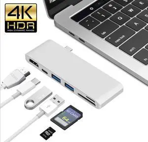 LUOM USB C Hub, 6-in-1 USB C Docking Station with HDMI 4K,Type C Power Delivery,2 USB 3.0 Ports, SD/Micro Card Reader, Compatible with MacBook Pro 2017/2016 13/15inch,MacBook 2018 13 inch - Silver