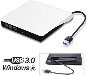 LUOM USB3.0 External DVD CD Drive, Portable CD DVD +/-RW Optical Drive Burner Writer High Speed Data Transfer Slim CD DVD Burner Recorder CD ROM for Laptop/MacBook/Desktop, White