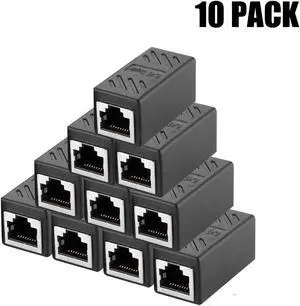 LUOM RJ45 Ethernet Cable In-line Shielded RJ45 Coupler, Female to Female - Black (10 packs of RJ45 Coupler)