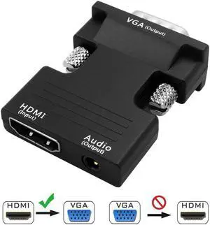 LUOM Active 1080P HDMI Female to VGA Male Adapter Converter with 3.5 mm Stereo Audio - for TVs, Speakers, Computers, Laptops, Gaming Consoles, Notebooks, Blu-ray DVD Players & More(Black)