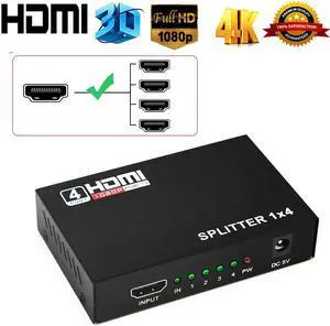 LUOM HDMI Splitter, 1x4 Hdmi Splitter 1 in 4 out Powered Adapter with Full Ultra HD 1080P 4K/2K and 3D Resolutions