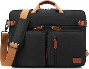 LUOM Convertible Laptop Backpack Nylon Messenger Bag Shoulder Briefcase Multifunctional Travel Rucksack Hiking Knapsack College Notebook Bag Fits 17.3 Inch Laptops for Men/Women, Black