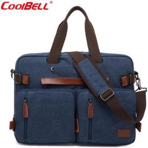 LUOM 17.3inch Canvas Laptop Computer Bag Messenger Bag Multi-compartment Briefcase Convertible Laptop Backpack (Denim Blue)