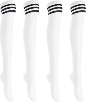 Lian LifeStyle Women's 4 Pairs Adorable, Fashionable, Super Comfortable and Ultra-Soft Thigh High Natural Cotton Socks LW1022 Size 6-9 (White) 4p1c5