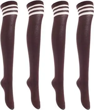 Lian LifeStyle Big Girls' Women's 4 Pairs Exquisite Thigh High Cotton In Vibrant Unique Colors Socks LBG1022 Size 6-9 (Coffee) 4p1c3