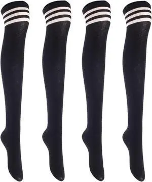 Lian LifeStyle Big Girls' Women's 4 Pairs Exquisite Thigh High Cotton In Vibrant Unique Colors Socks LBG1022 Size 6-9  (Wine)