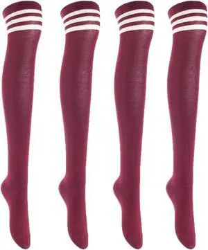 Lian LifeStyle Women's 4 Pairs Adorable, Fashionable, Super Comfortable and Ultra-Soft Thigh High Natural Cotton Socks LW1022 Size 6-9 (Wine) 4p1c7