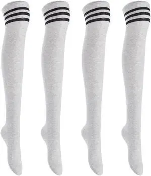 Lian LifeStyle Big Girls' Women's 4 Pairs Exquisite Thigh High Cotton In Vibrant Unique Colors Socks LBG1022 Size 6-9 (Light Grey)