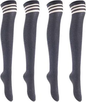 Lian LifeStyle Big Girls' Women's 4 Pairs Exquisite Thigh High Cotton In Vibrant Unique Colors Socks LBG1022 Size 6-9 (Dark Grey) 4p1c2
