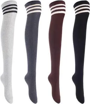 Lian LifeStyle Women's 4 Pairs Adorable, Super Comfortable and Ultra-Soft Thigh High Natural Cotton Socks Size 6-9 (Black,Coffee,Dark Grey,Grey)4c1