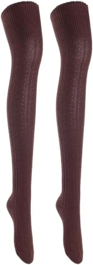 Lian LifeStyle Women's 2 Pairs Adorable, Super Comfortable, Fashionable Thigh High Cotton Socks for everyday relaxed feet LW1025 Size 6-9(Coffee)