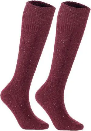 Lian LifeStyle Big Girl's Women's 2 Pairs Exceptional, Non-Slip, Cozy and Cool Knee High Wool Socks HR1412 Size 6-9 (Wine)