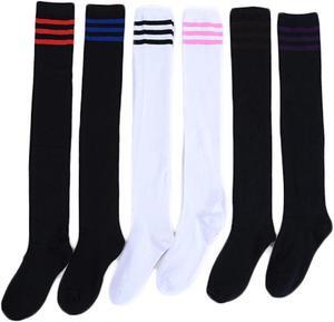 Lian LifeStyle Women's 2 Pairs Adorable, Fashionable and Ultra-Soft Thigh High Cotton Socks  for everyday relaxed feet RX Size 6-9 (Blue Strip)2P4