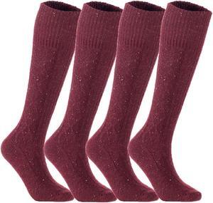 Lian LifeStyle Women's 4 pairs Exceptional, Non-Slip, Cozy and Cool Knee High Wool Socks LWHR1412 Size 6-9 (Wine)