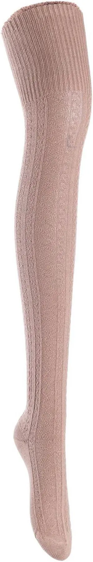 Lian LifeStyle Women's 1 Pair Adorable, Super Comfortable And Fashionable Thigh High Cotton Socks for everyday relaxed feet LW1025 Size 6-9(Beige)