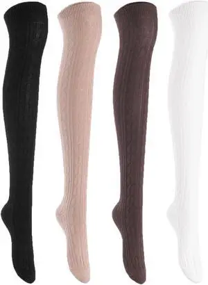 Lian LifeStyle Women's 4 Pairs Adorable, Fashionable, Super Comfortable and Ultra-Soft Thigh High Natural Cotton Socks L1024 Size 6-9 4C-06(Assorted)