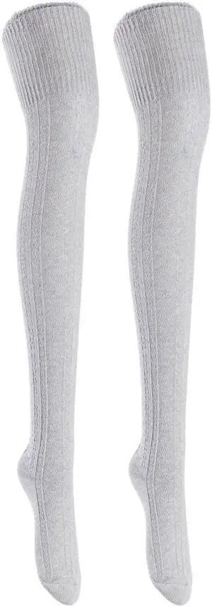 Lian LifeStyle Women's 2 Pairs Adorable, Super Comfortable And Fashionable Thigh High Cotton Socks for everyday relaxed feet LW1025 Size 6-9(Grey)