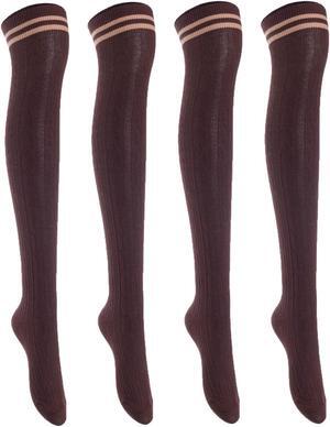 Lian LifeStyle Women's 4 Pairs Adorable, Fashionable, Super Comfortable and Ultra-Soft Thigh High Natural Cotton Socks LW1023 Size 6-9 (Coffee)