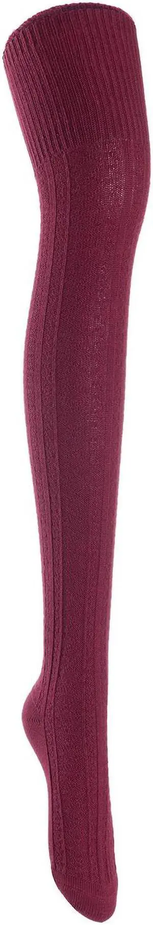 Lian LifeStyle Women's 1 Pair Adorable, Super Comfortable And Fashionable Thigh High Cotton Socks for everyday relaxed feet LW1025 Size 6-9(Wine)