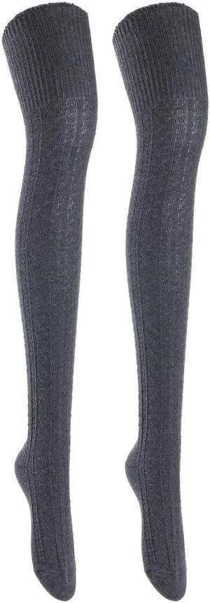Lian LifeStyle Women's 2 Pairs Adorable, Super Comfortable, Fashionable Thigh High Cotton Socks for everyday relaxed feet LW1025 Size 6-9(Dark Grey)