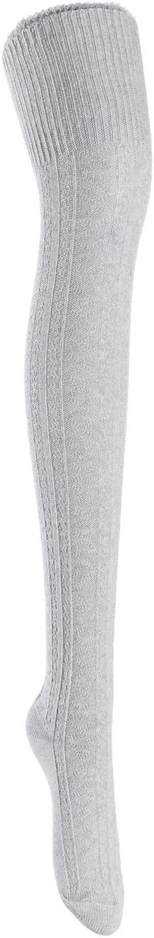 Lian LifeStyle Women's 1 Pair Adorable, Super Comfortable And Fashionable Thigh High Cotton Socks for everyday relaxed feet LW1025 Size 6-9(Grey)