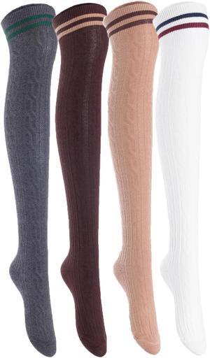 Lian LifeStyle Women's 4 Pairs Adorable, Super Comfortable and Ultra-Soft Thigh High Natural Socks Size 6-9 LW1023 (DarkGrey,Coffee,Khaki,White)
