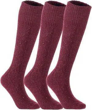Lian LifeStyle Big Girl's Women's 3 Pairs Exceptional, Non-Slip, Cozy and Cool Knee High Wool Socks HR1412 Size 6-9 (Wine)3p6