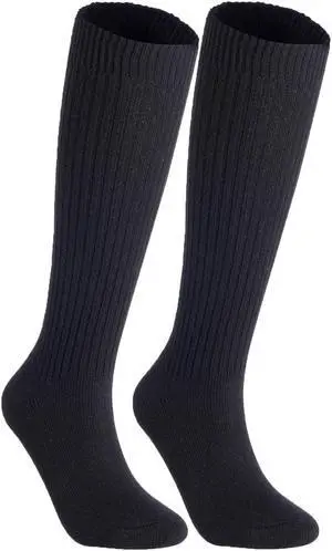 Lian LifeStyle Big Girl's Women's 2 Pairs Exceptional, Non-Slip, Cozy and Cool Knee High Wool Socks FS05 Size 6-9 (Black)