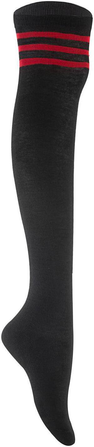 Lian LifeStyle Women's 4 Pairs Adorable, Fashionable Thigh High Cotton Socks for everyday relaxed feet RX Size 6-9  (Red,Purple,Pink,White Strip)