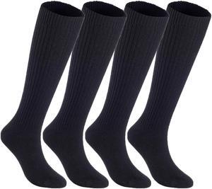 Lian LifeStyle Big Girl's Women's 4 Pairs Exceptional, Non-Slip, Cozy and Cool Knee High Wool Socks FS05 Size 6-9 (Black)4p9