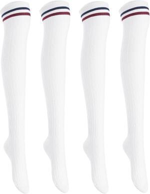Lian LifeStyle Women's 4 Pairs Adorable, Fashionable, Super Comfortable and Ultra-Soft Thigh High Natural Socks LW1023 Size 6-9 (White)