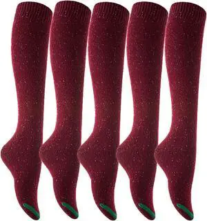 Lian LifeStyle Women's 5 Pairs  Awesome, Breathable, Fancy and Cozy Knee High Cotton Boot Socks LW158212 Size 6-9 (Wine)