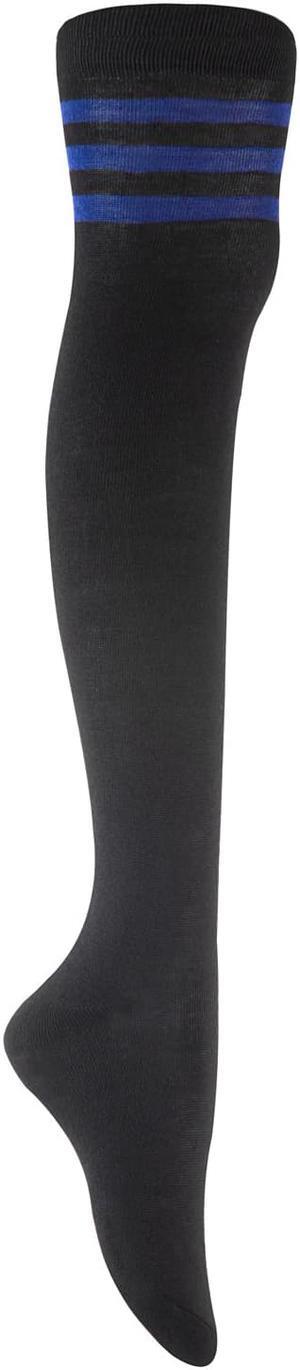 Lian LifeStyle Women's 4 Pairs Adorable, Fashionable, Super Comfortable and Ultra-Soft Thigh High Natural Cotton Socks RX Size 6-9 (Blue Strip)