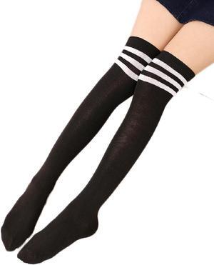 Lian LifeStyle Women's 2 Pairs Adorable, Fashionable and Ultra-Soft Thigh High Cotton Socks for everyday relaxed feet RX Size 6-9  (White Strip)2P7