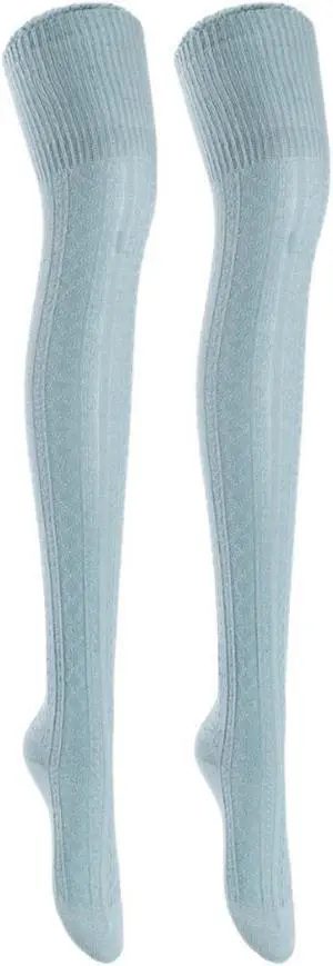 Lian LifeStyle Women's 2 Pairs Adorable, Super Comfortable And Fashionable Thigh High Cotton Socks for everyday relaxed feet LW1025 6-9 (Sky Blue)