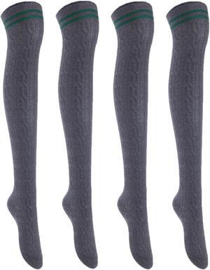 Lian LifeStyle Women's 4 Pairs Adorable, Fashionable, Super Comfortable and Ultra-Soft Thigh High Natural Cotton Socks LW1023 Size 6-9 (Dark Grey)