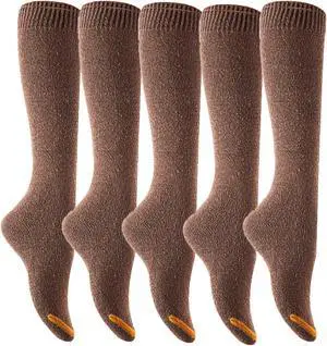 Lian LifeStyle Women's 5 Pairs  Awesome, Breathable, Fancy and Cozy Knee High Cotton Boot Socks LW158212 Size 6-9( Coffee)
